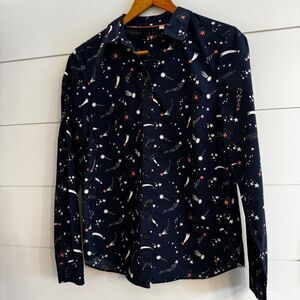 Boden Women's 8R Classic Shirt Navy Pink Celestial Whimsical Stars Comets